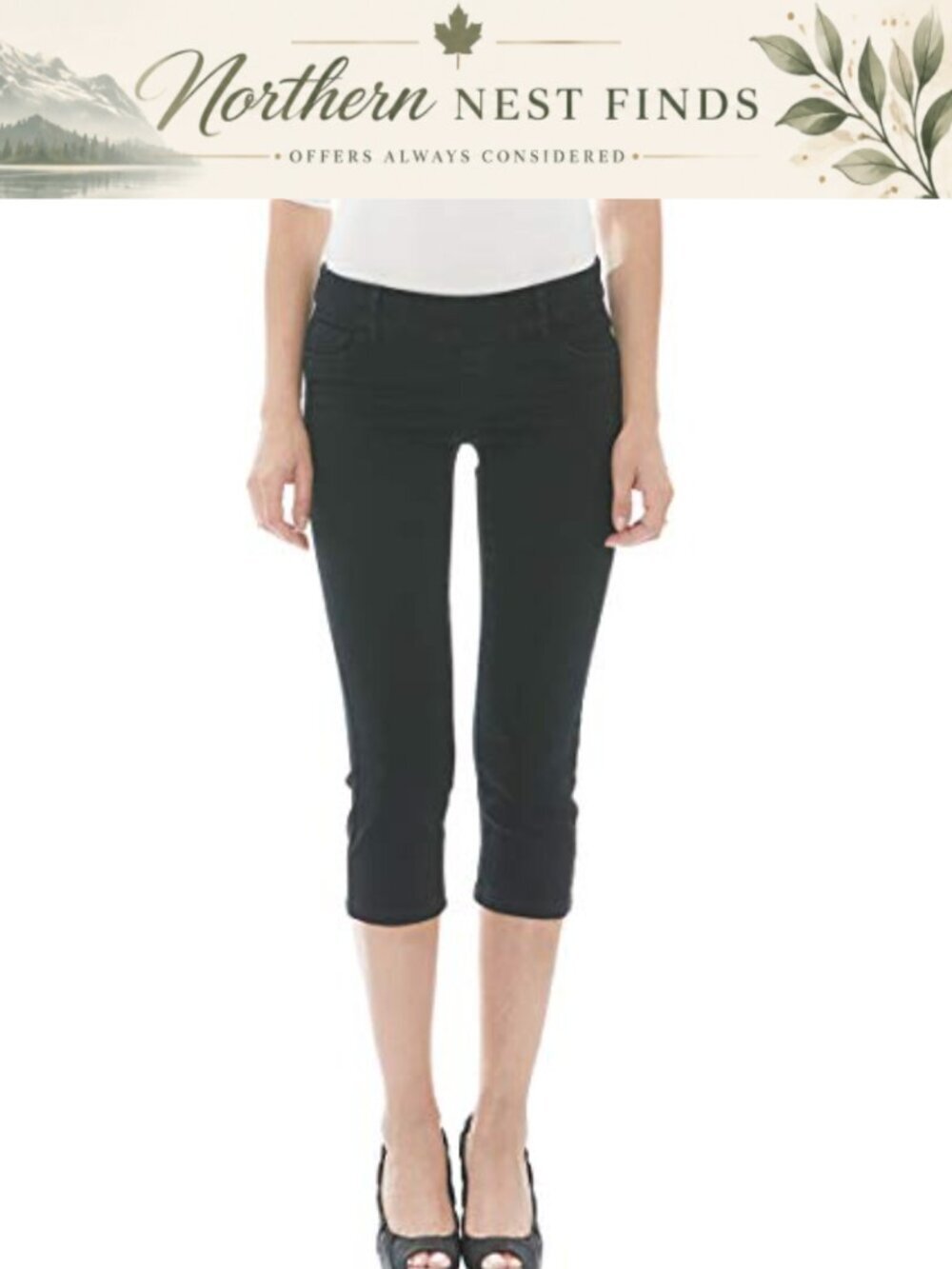 Mid Rise Pull On Stretch Denim Capris Faux Pocket 21" Inseam